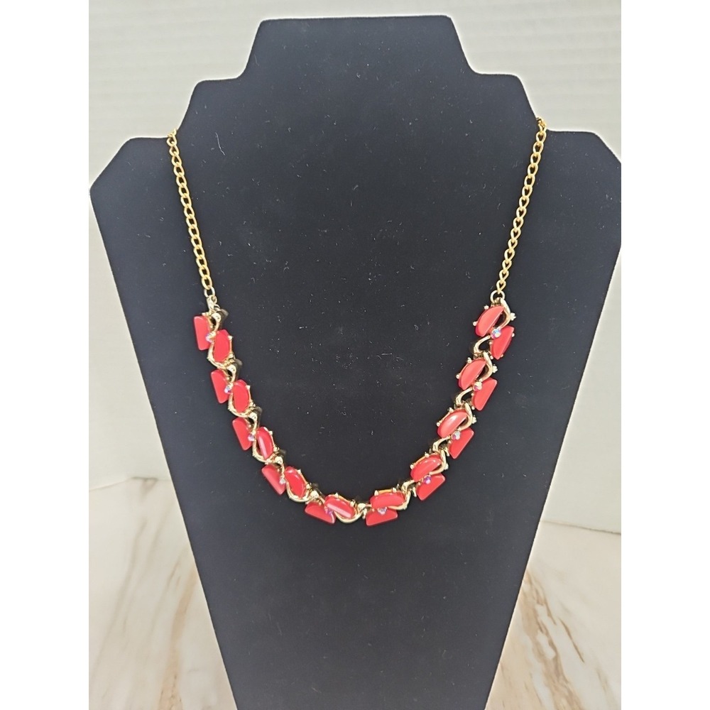 Vintage Red Moonglow Thermoset AB Aurora‎ Borealis Necklace Holidays Jewelry